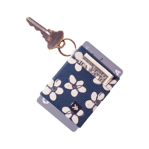Navy Cream Floral Thread Wallet Elastic